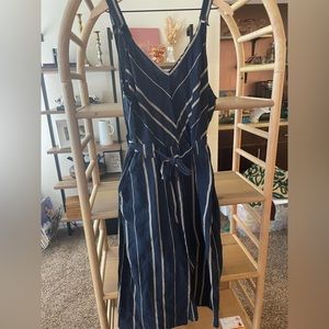 Universal Thread Navy Striped Linen Jumpsuit